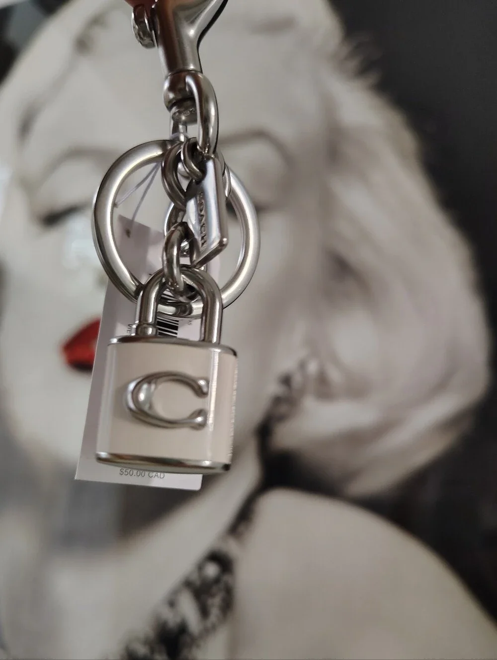 NWT! Coach Cream Padlock Key Charm with Silver-Tone Hardware #CEF95